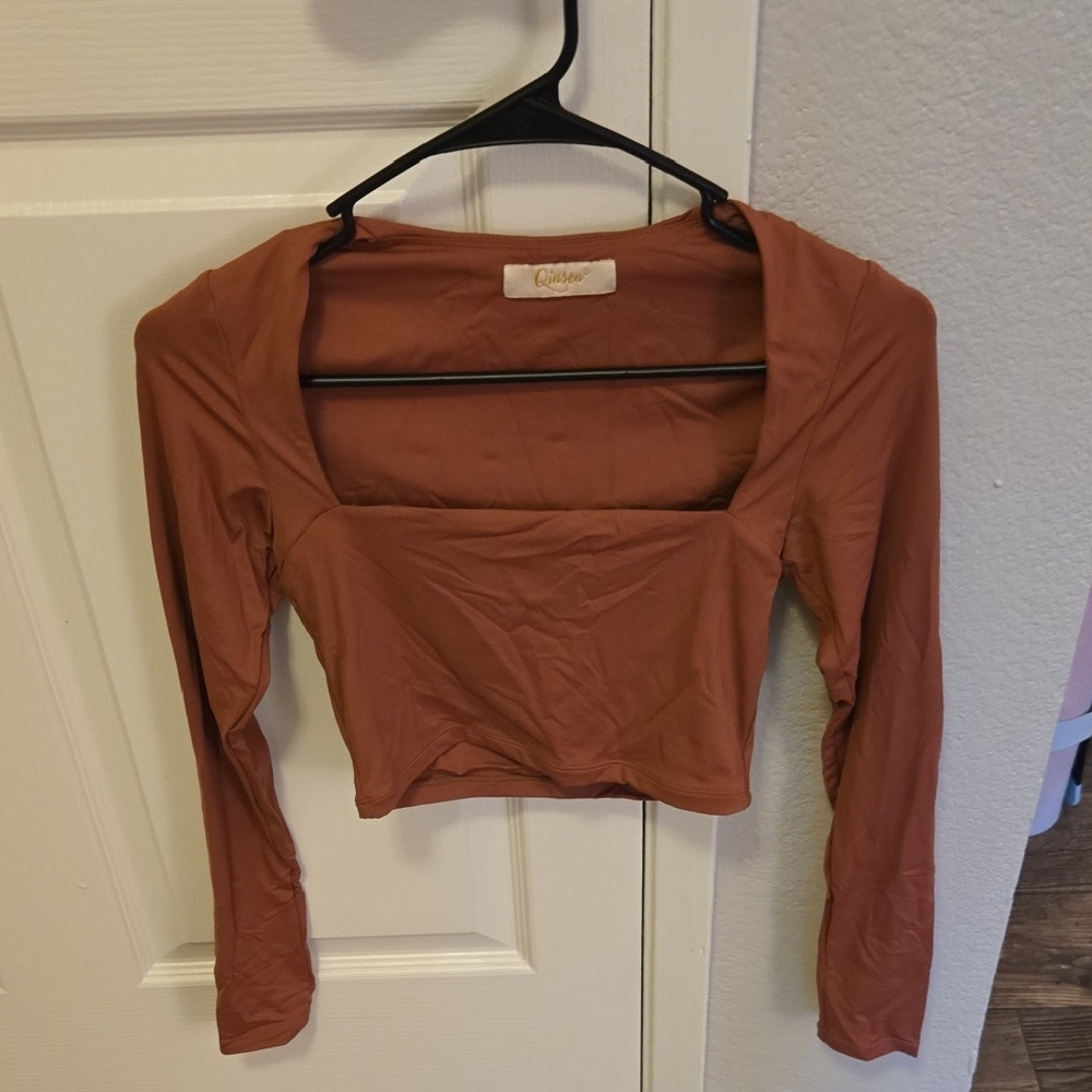 Brown Fitted Crop Blouse